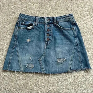 Free People We The Free Button Fly Distressed Denim Jean Mini Skirt Women Sz 26
